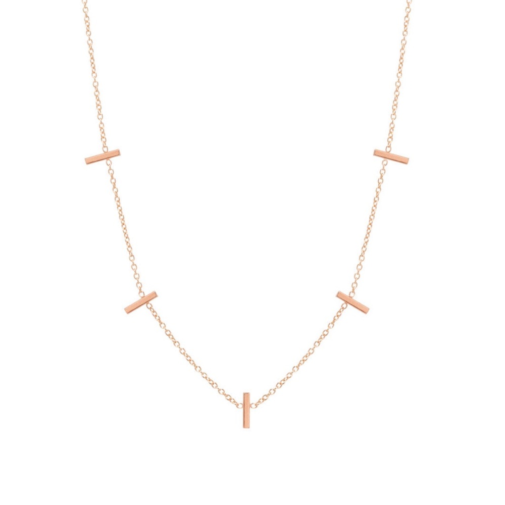 Zoe Chicco 14k rose gold 5 vertical tiny bar station layering necklace